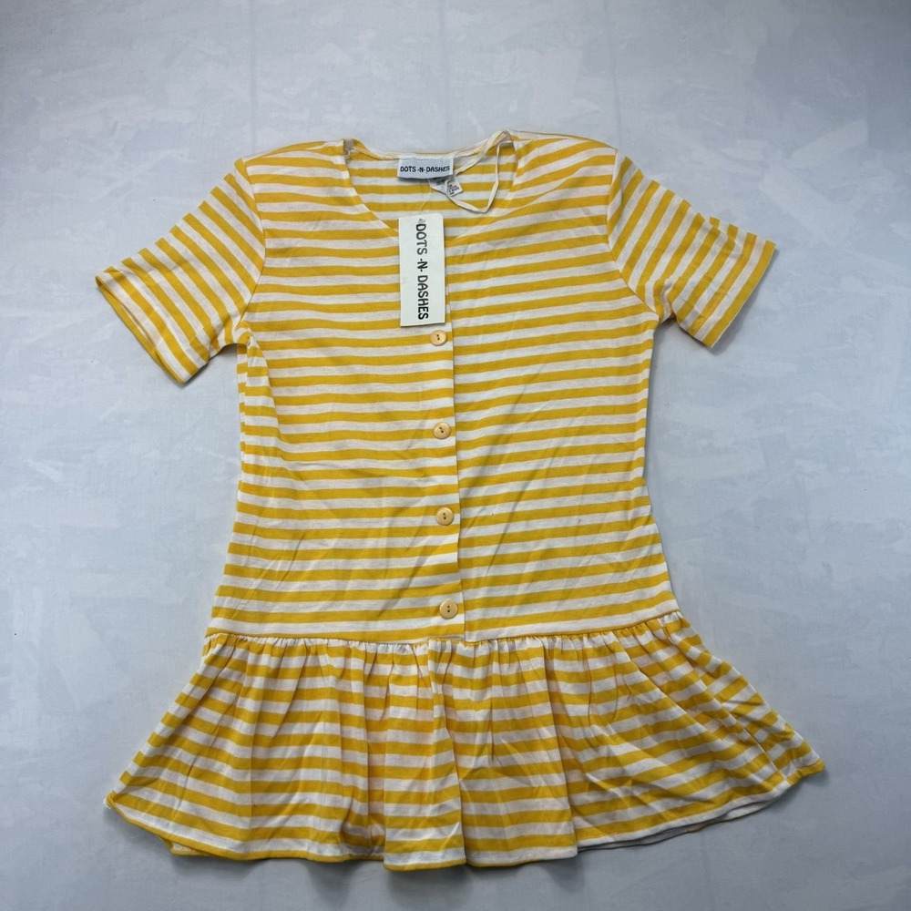 Vintage NWT Striped Peplum Top Womens Yellow White Cottagecore